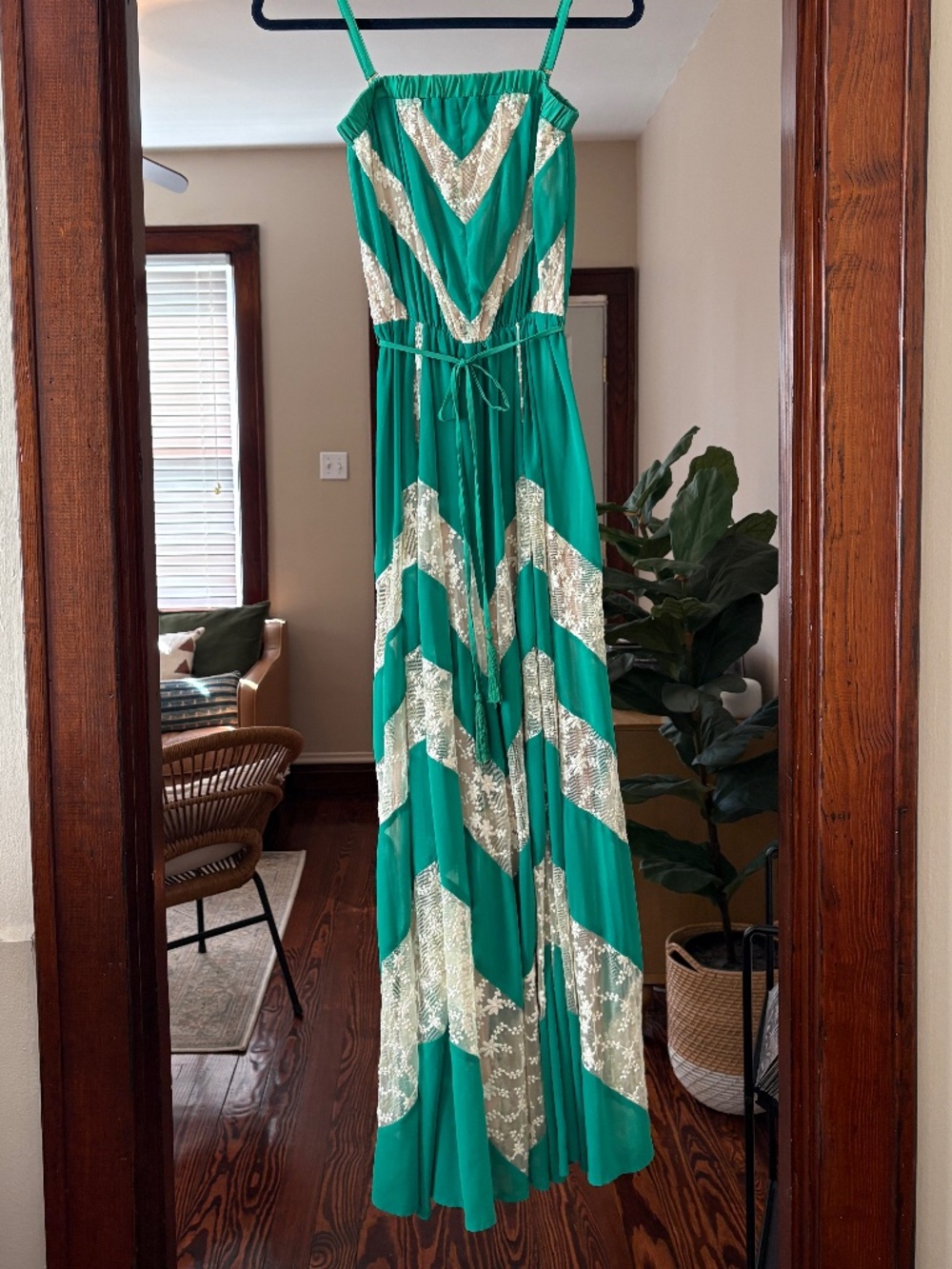 Arden B Green Floral Lace Maxi Dress XS